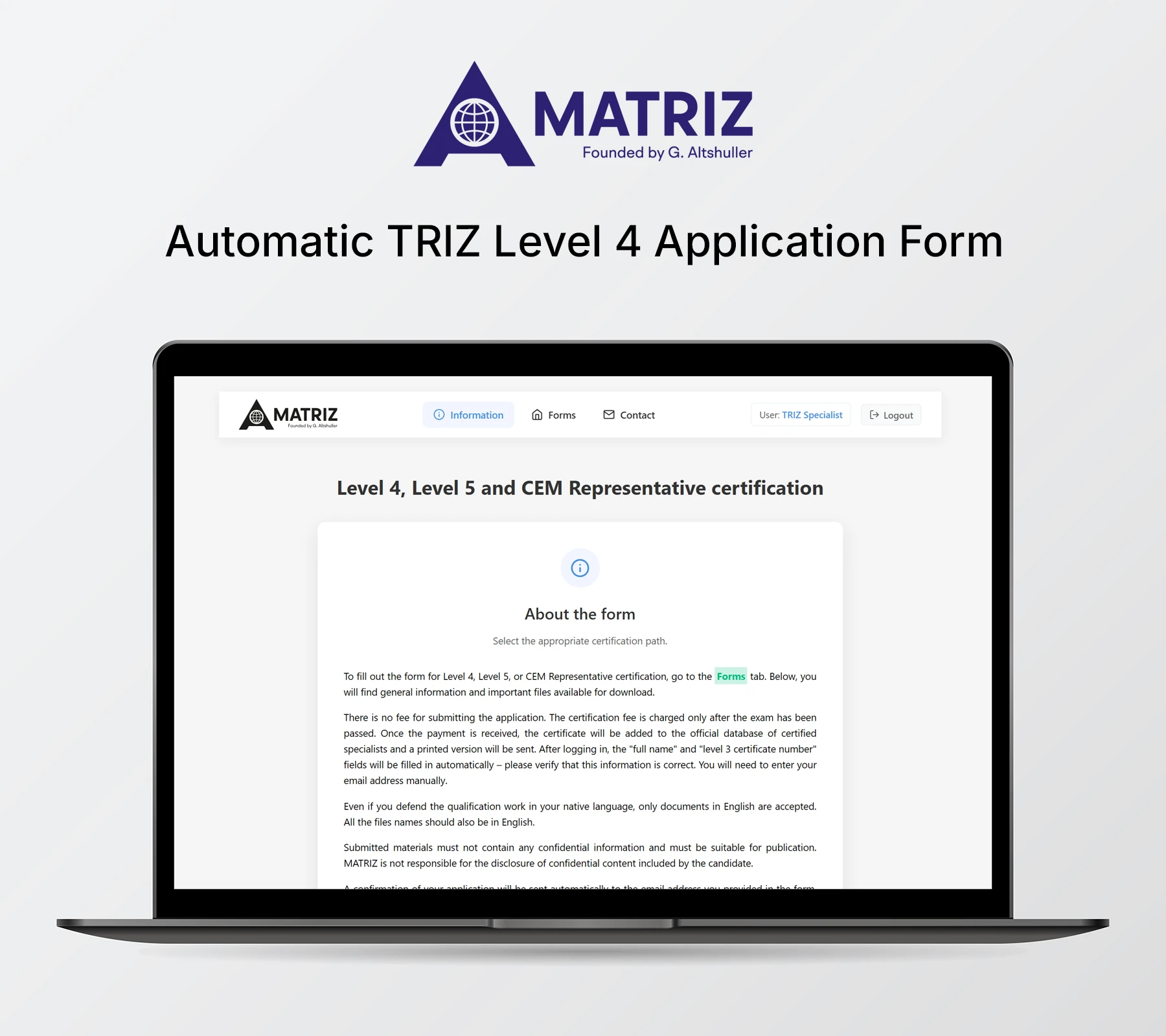 Automatic TRIZ Level 4 Application Form